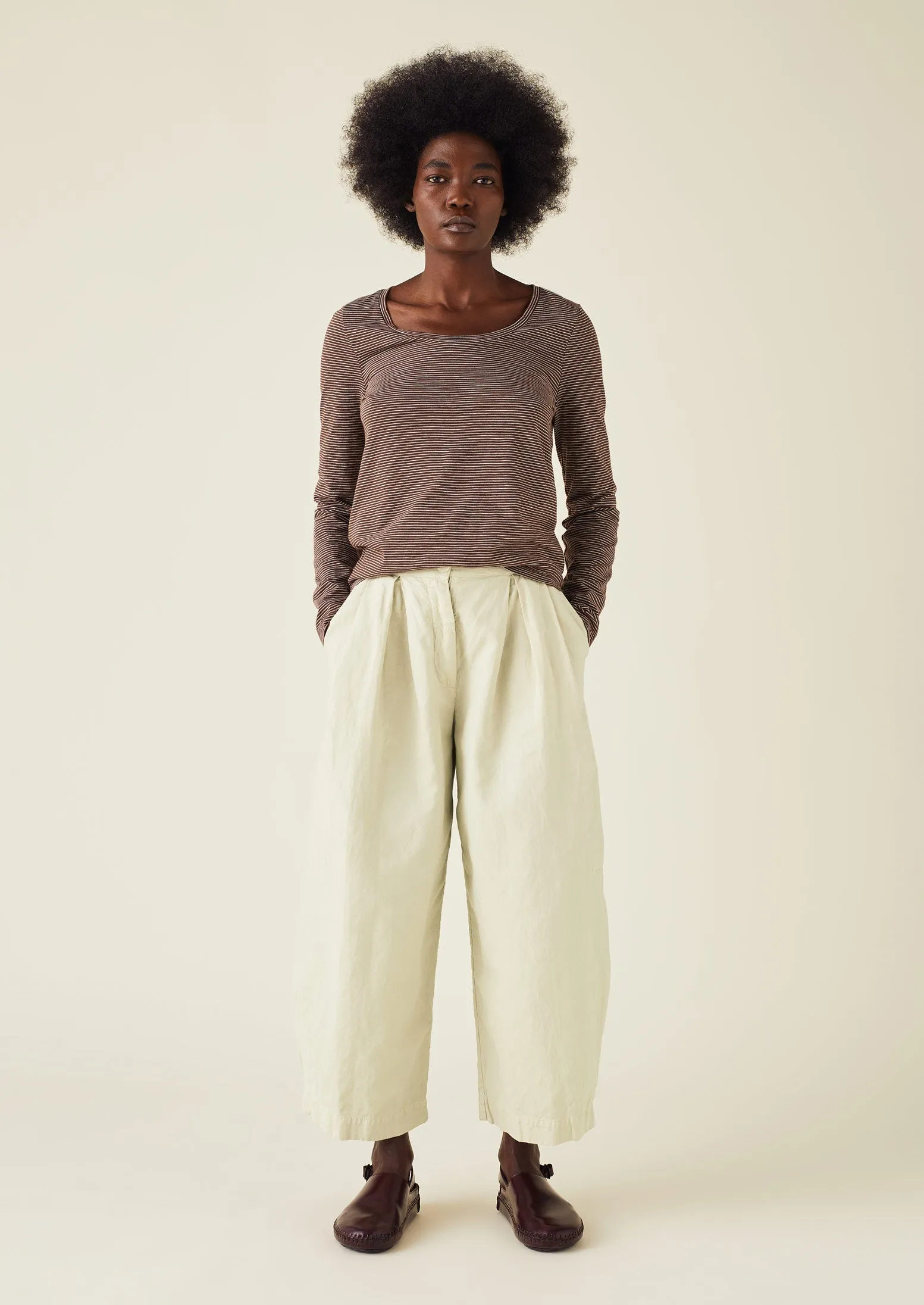 Scoop Neck Stripe Cotton Tee | Red Cedar/Pearl Blue sold by TOAST product image thumbnail 4