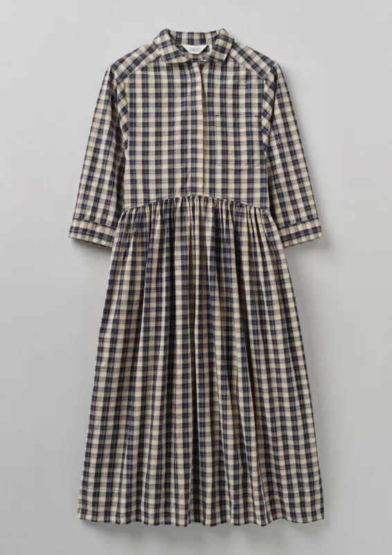 Check Organic Crinkle Poplin Shirt Dress | Dark Navy sold by TOAST