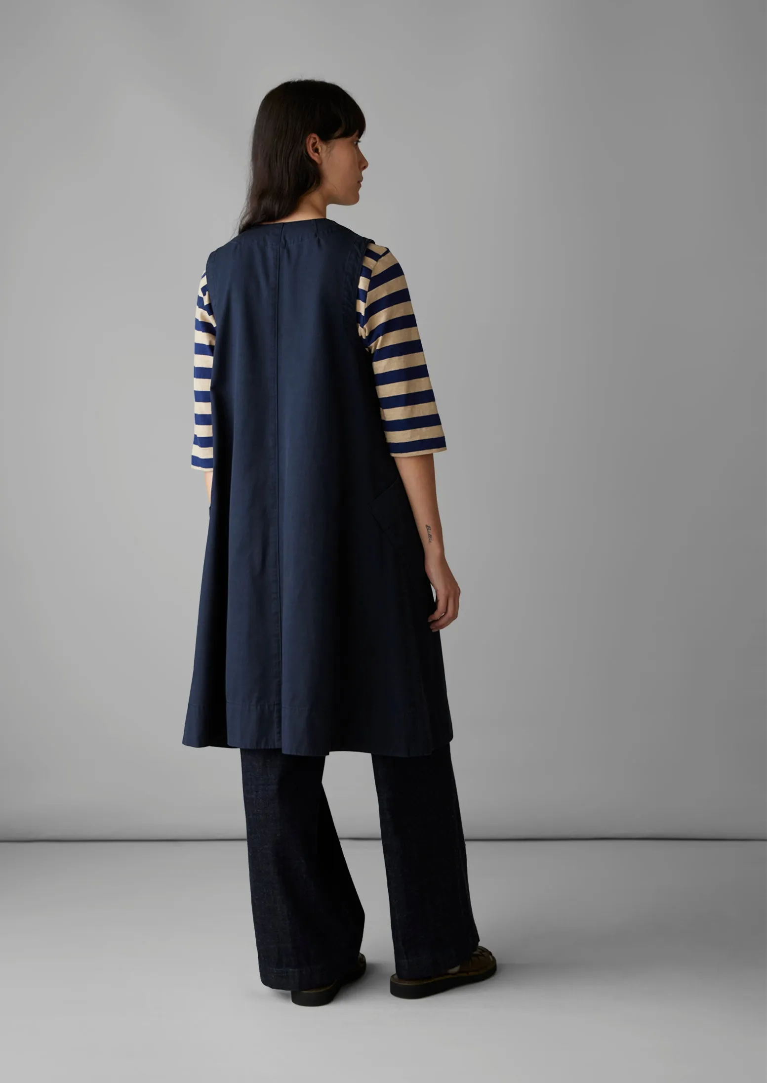 Buttoned A Line Organic Cotton Dress | Liquorice Navy sold by TOAST product image thumbnail 5