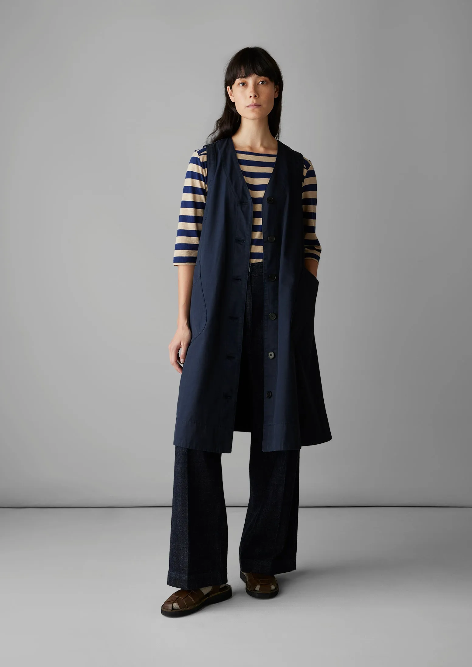 Buttoned A Line Organic Cotton Dress | Liquorice Navy sold by TOAST product image thumbnail 3