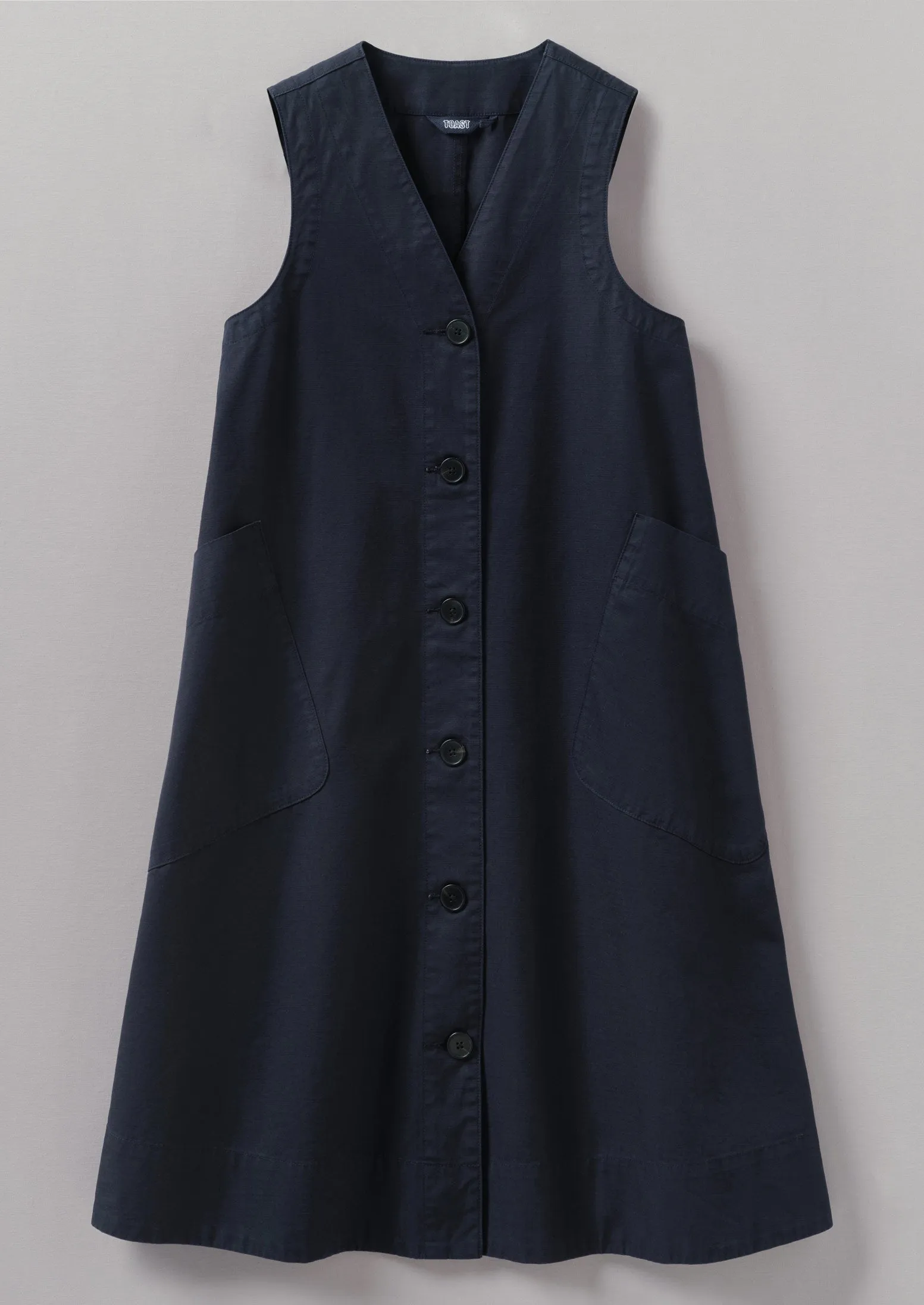 Buttoned A Line Organic Cotton Dress | Liquorice Navy sold by TOAST