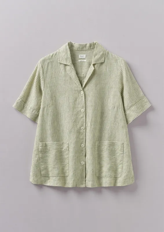 Stripe Linen Boxy Shirt | Olive sold by TOAST