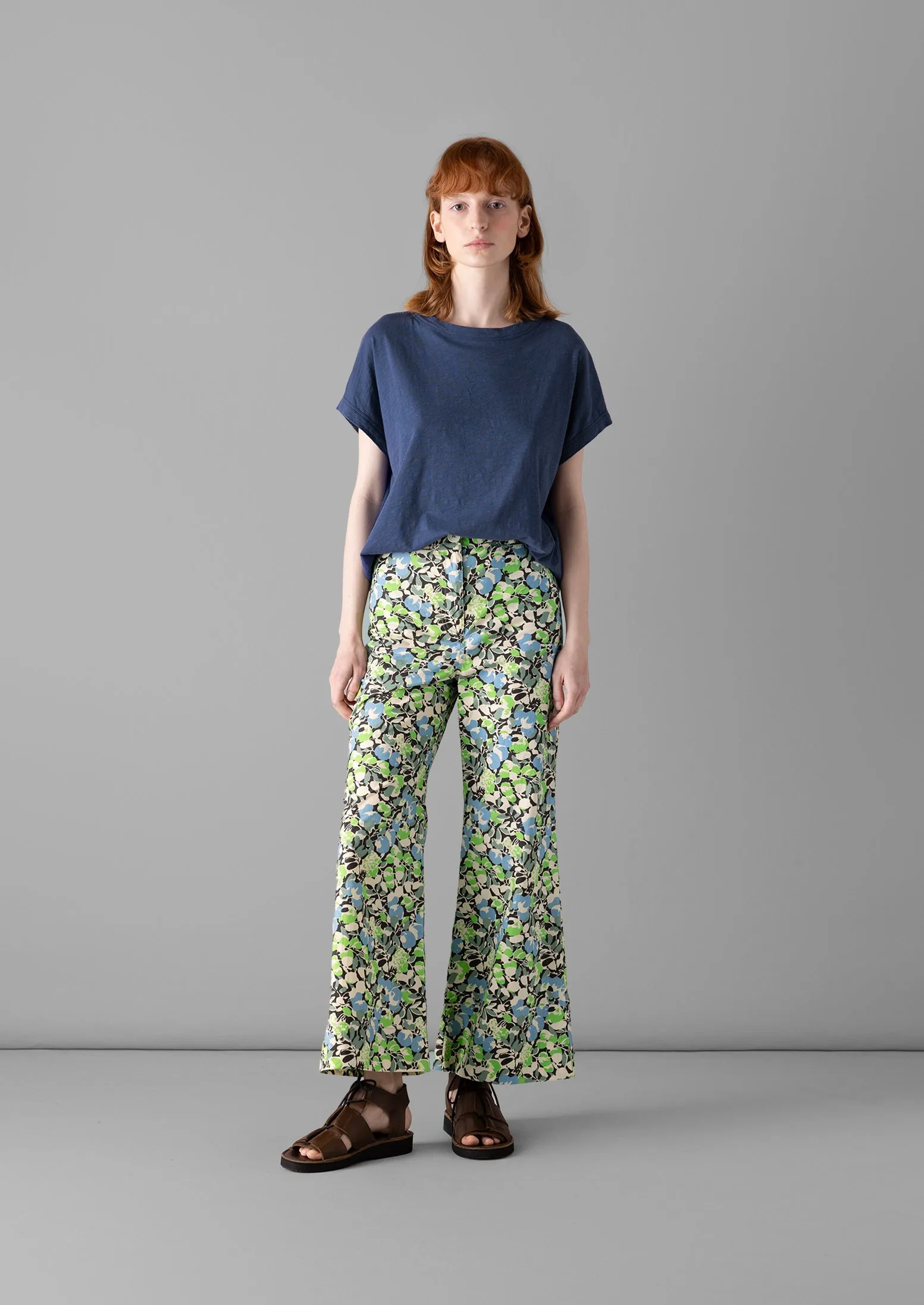 Hedgerow Print Kick Flare Trousers | Acid Green sold by TOAST product image thumbnail 3