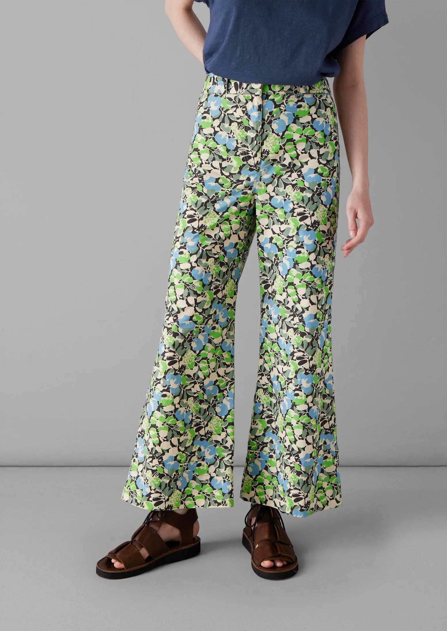 Hedgerow Print Kick Flare Trousers | Acid Green sold by TOAST product image thumbnail 4