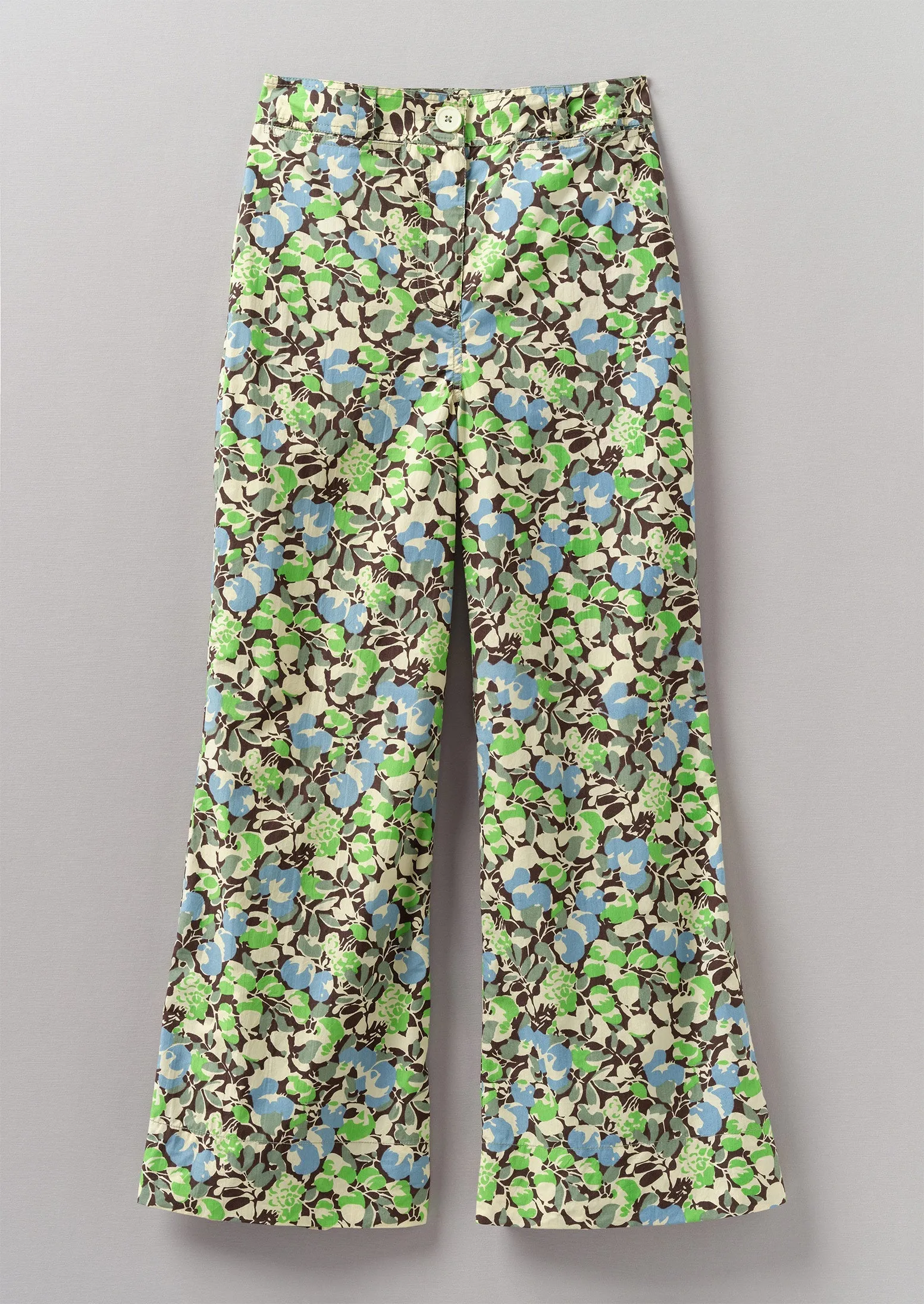 Hedgerow Print Kick Flare Trousers | Acid Green sold by TOAST