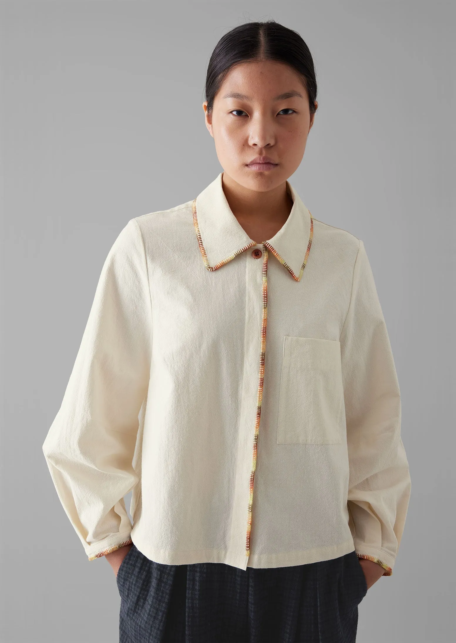Hand Embroidered Textured Cotton Shirt | Ecru/Multi sold by TOAST product image thumbnail 2