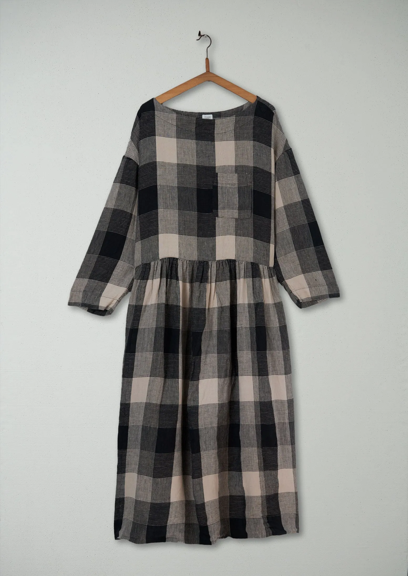 Reworn Check Linen Dress Size XL (494) | Charcoal/Oat sold by TOAST