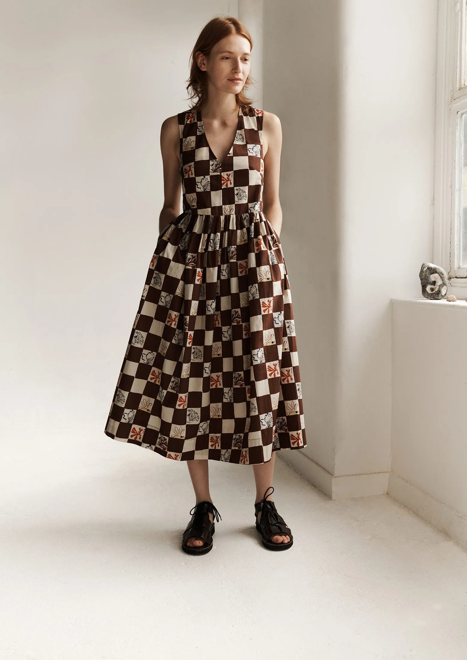 Coral Print Cotton Dress | Brown Ochre/Multi sold by TOAST product image thumbnail 3