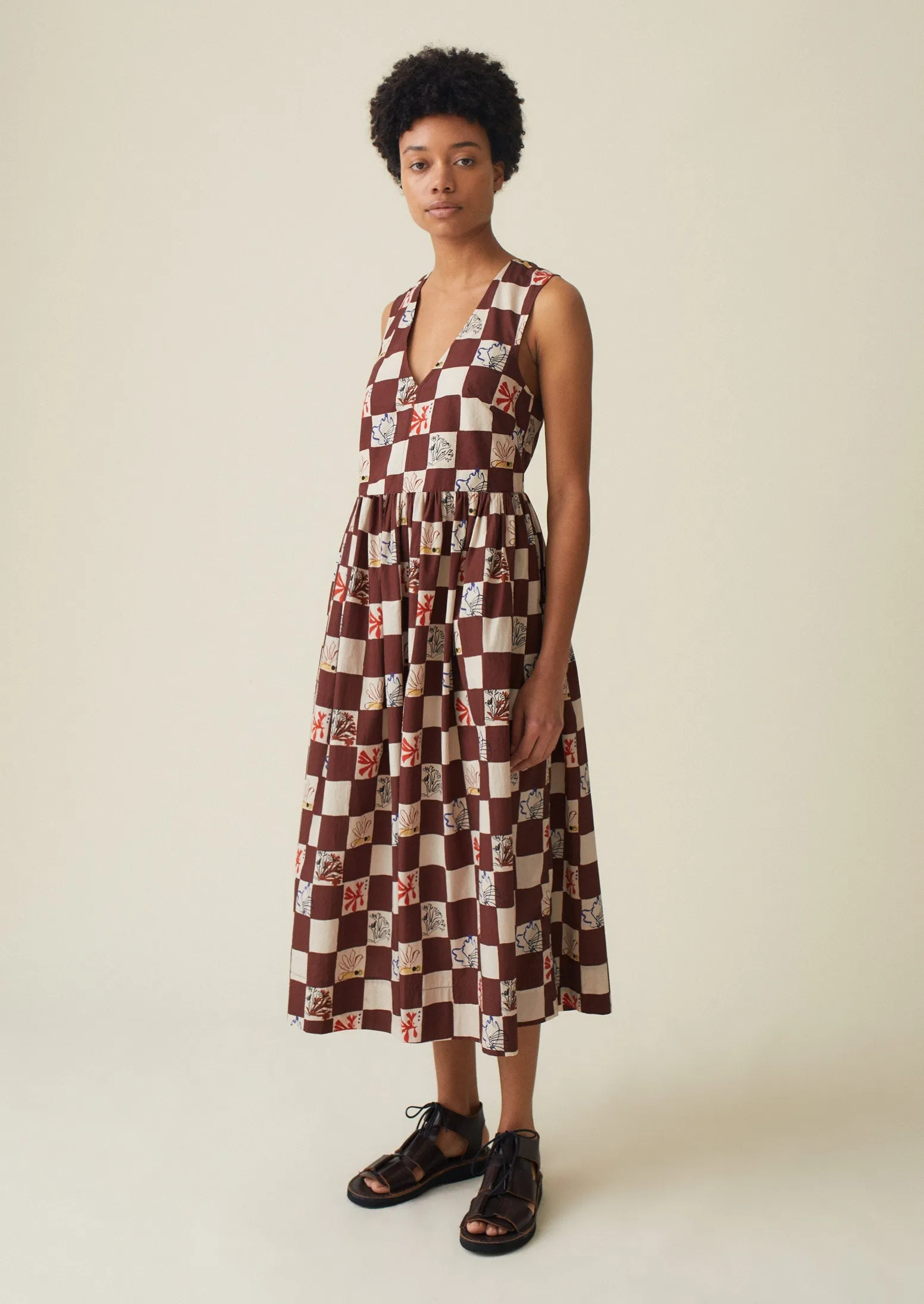 Coral Print Cotton Dress | Brown Ochre/Multi sold by TOAST product image thumbnail 4