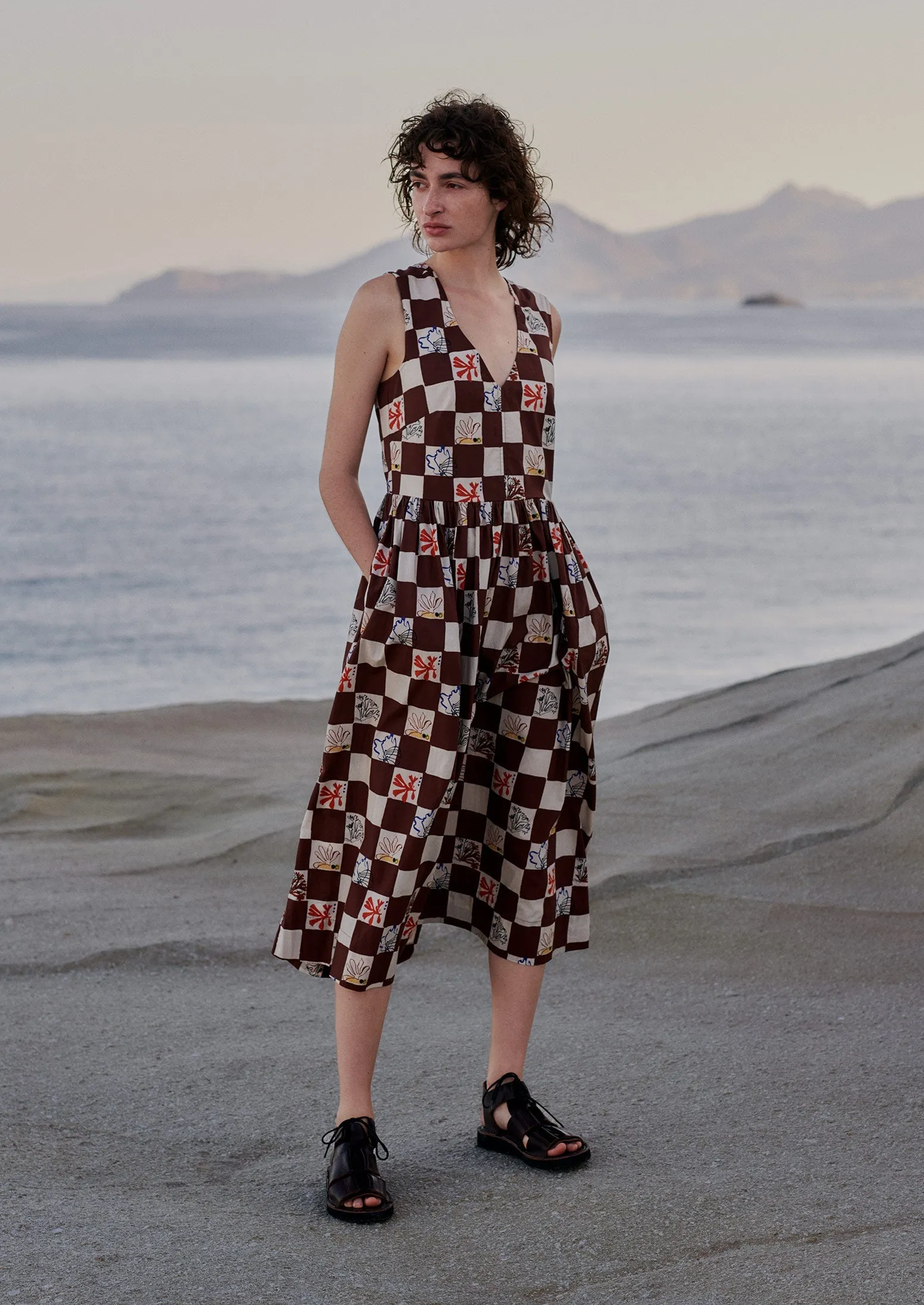 Coral Print Cotton Dress | Brown Ochre/Multi sold by TOAST product image thumbnail 2