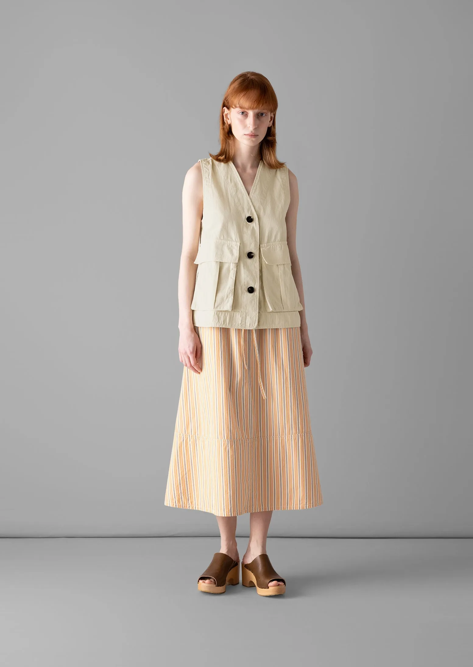 Drawstring Waist Raft Stripe Skirt | Redcurrant/Ecru sold by TOAST product image thumbnail 5