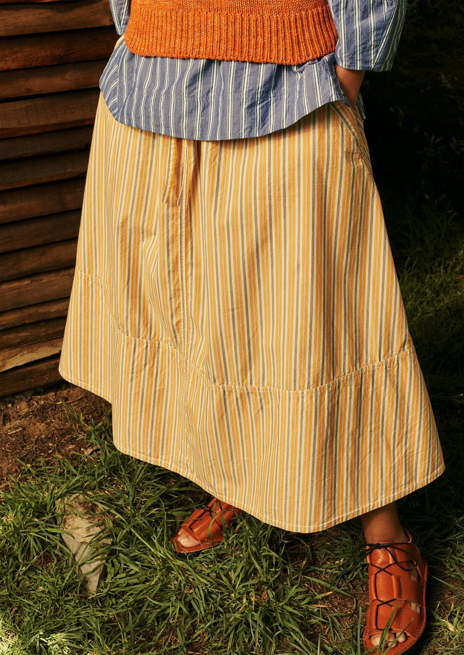 Drawstring Waist Raft Stripe Skirt | Redcurrant/Ecru sold by TOAST product image thumbnail 2