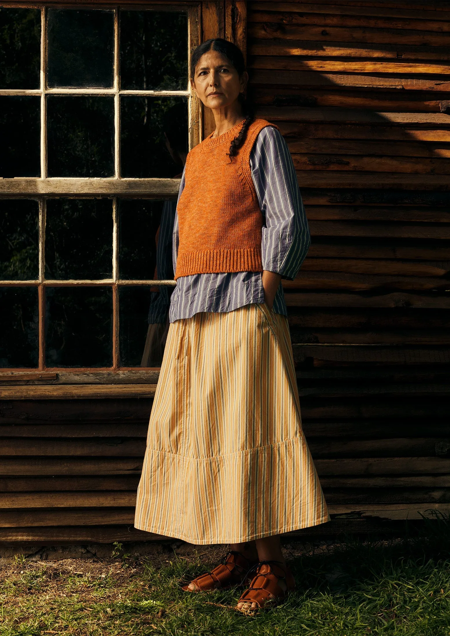 Drawstring Waist Raft Stripe Skirt | Redcurrant/Ecru sold by TOAST product image thumbnail 3