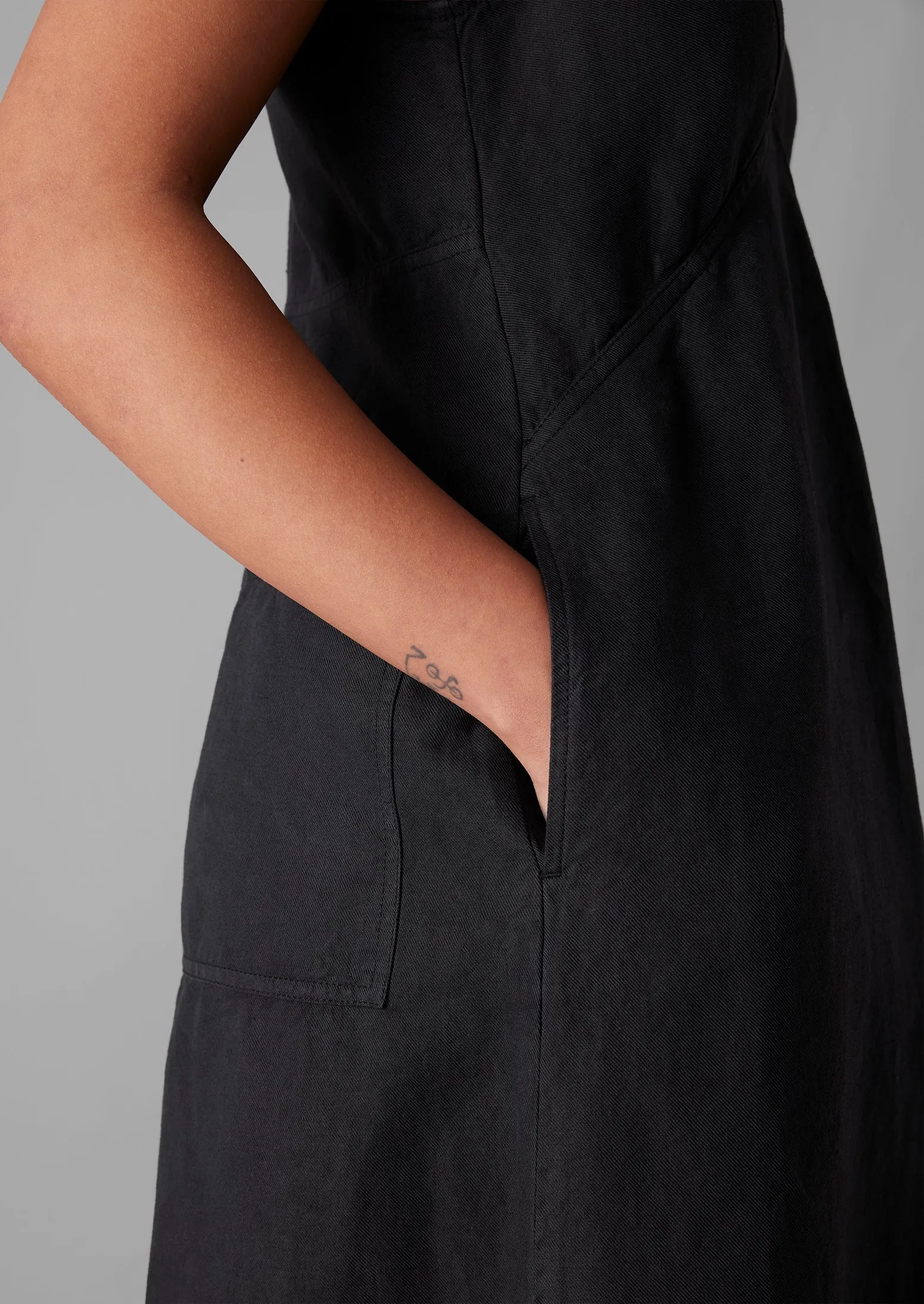 A Line Cotton Linen Twill Dress | Slate Navy sold by TOAST product image thumbnail 3