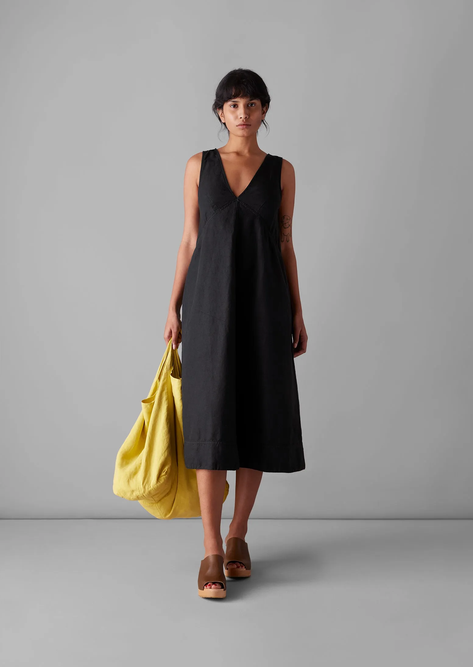 A Line Cotton Linen Twill Dress | Slate Navy sold by TOAST product image thumbnail 2