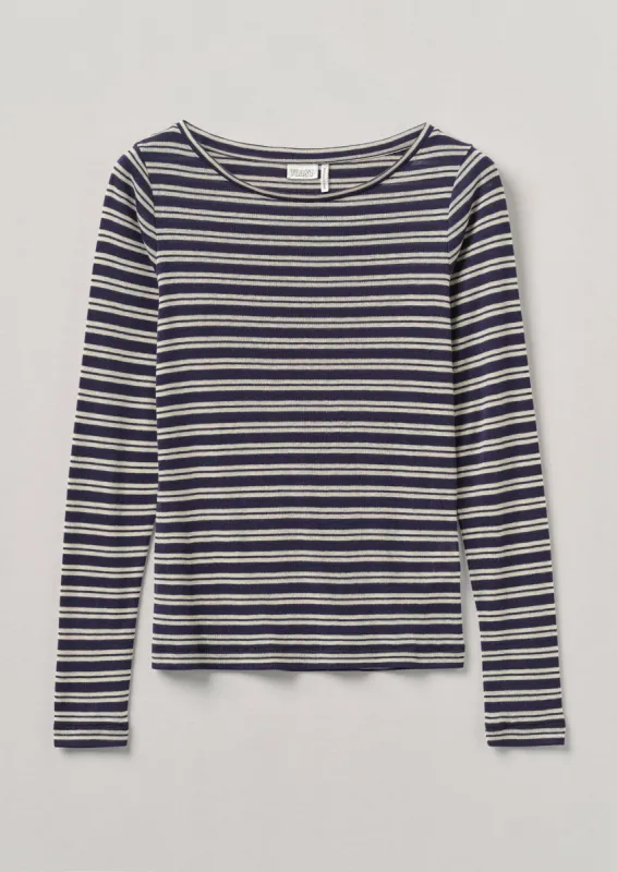 Boat Neck Stripe Wool Lyocell Tee | Navy/Parchment sold by TOAST