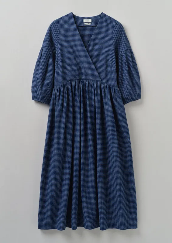 Cross Front Gingham Seersucker Dress | Navy sold by TOAST