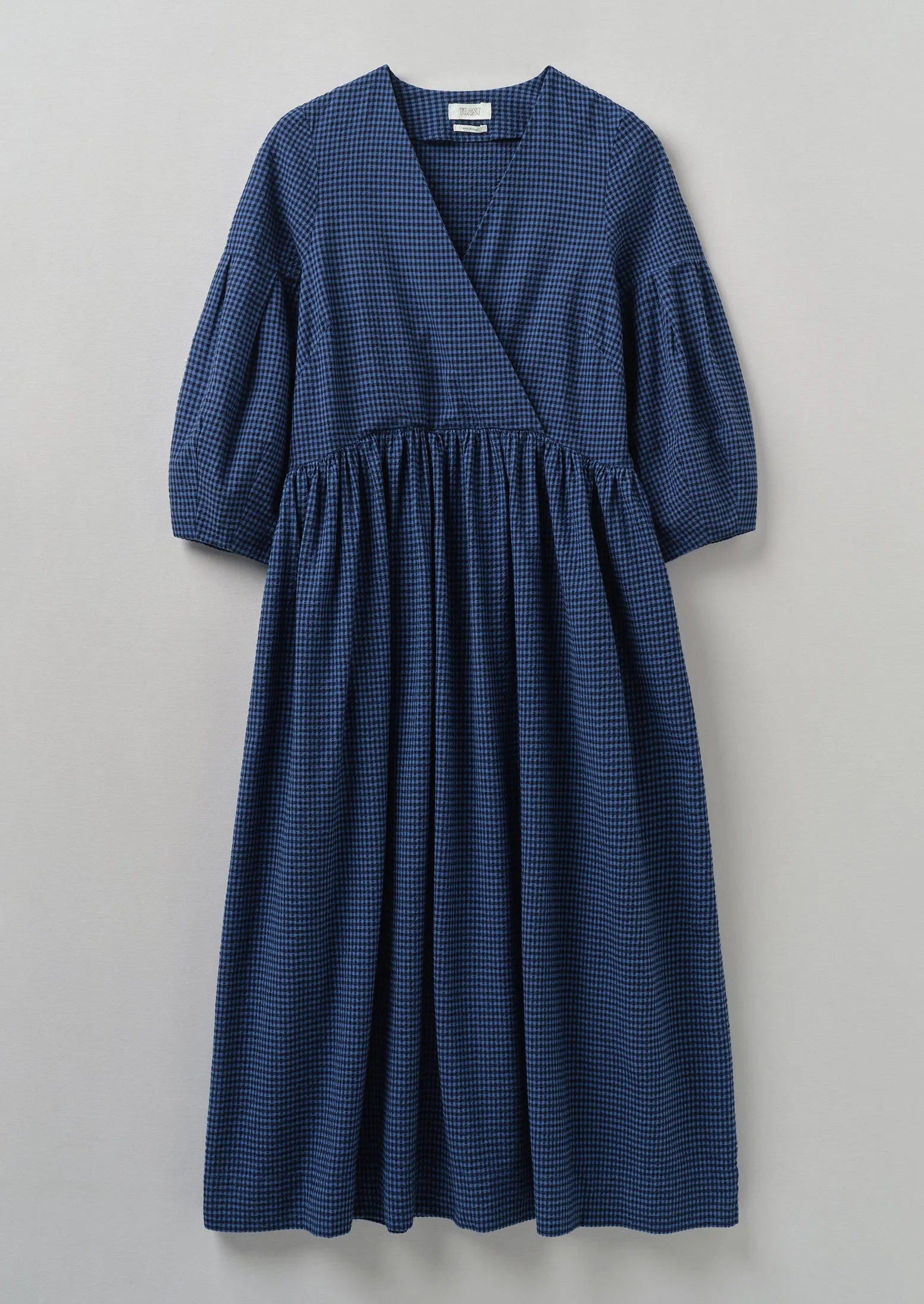 Cross Front Gingham Seersucker Dress | Navy | Parallel