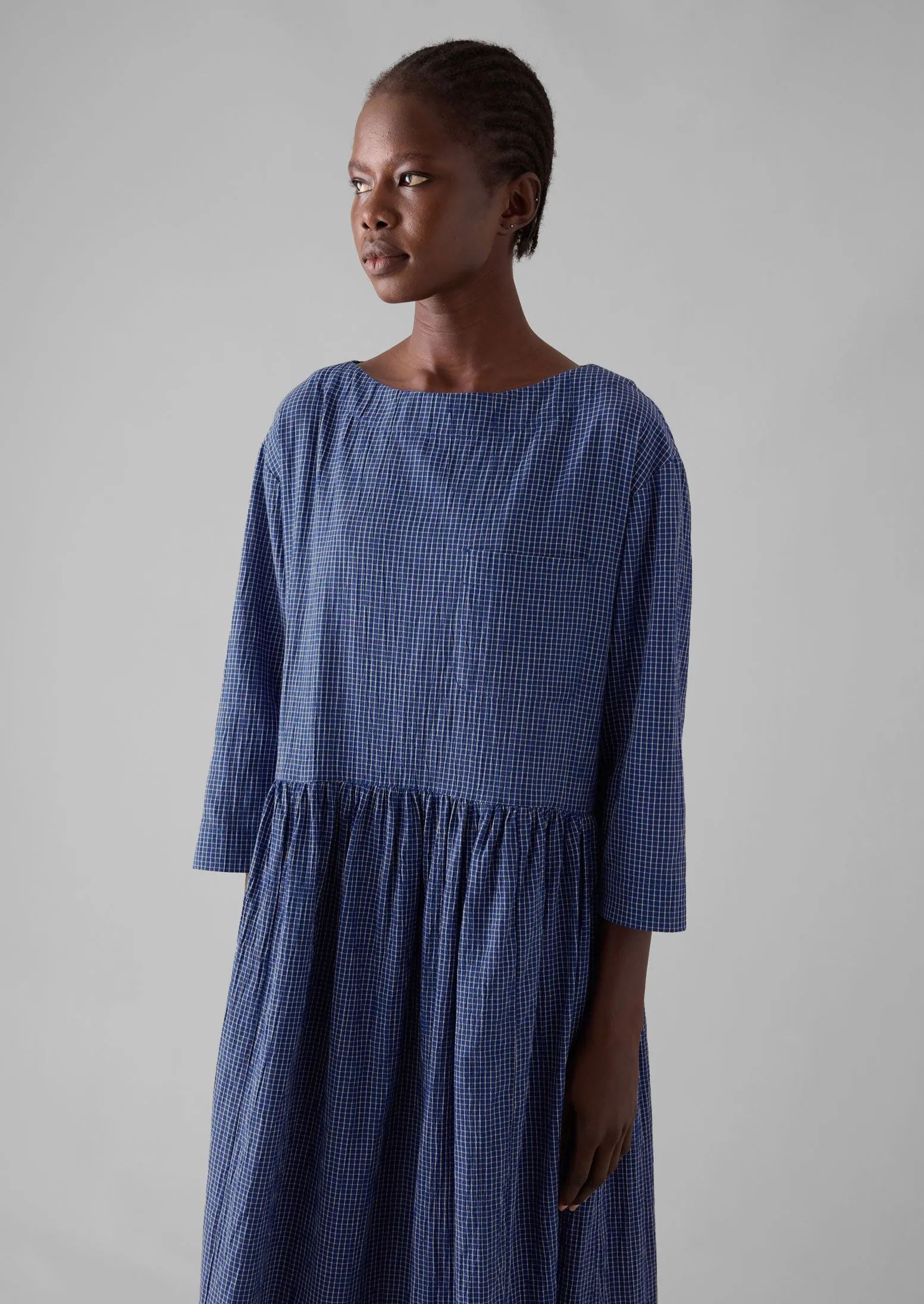 Check Crinkled Cotton Boat Neck Dress | Cobalt sold by TOAST product image thumbnail 5