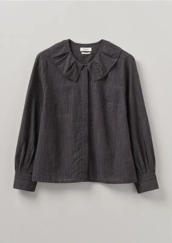 Ruffle Collar Slubby Check Shirt | Ink sold by TOAST