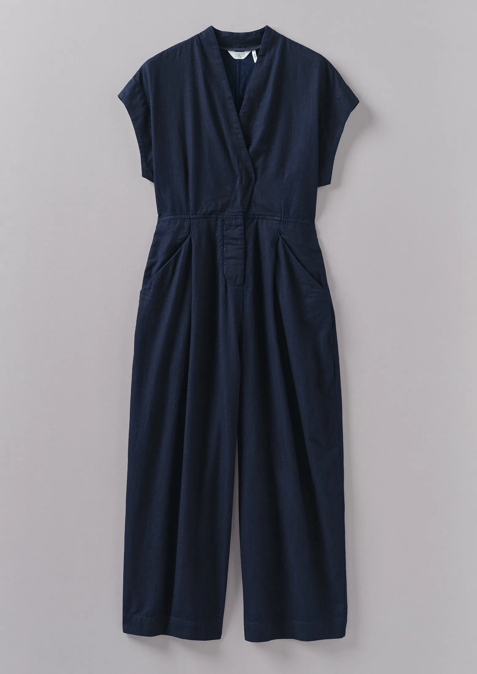 Cross Front Indigo Twill Jumpsuit | Indigo sold by TOAST