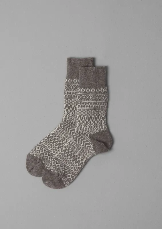 Nishiguchi Kutsushita Wool Socks | Pale Grey/Ecru sold by TOAST