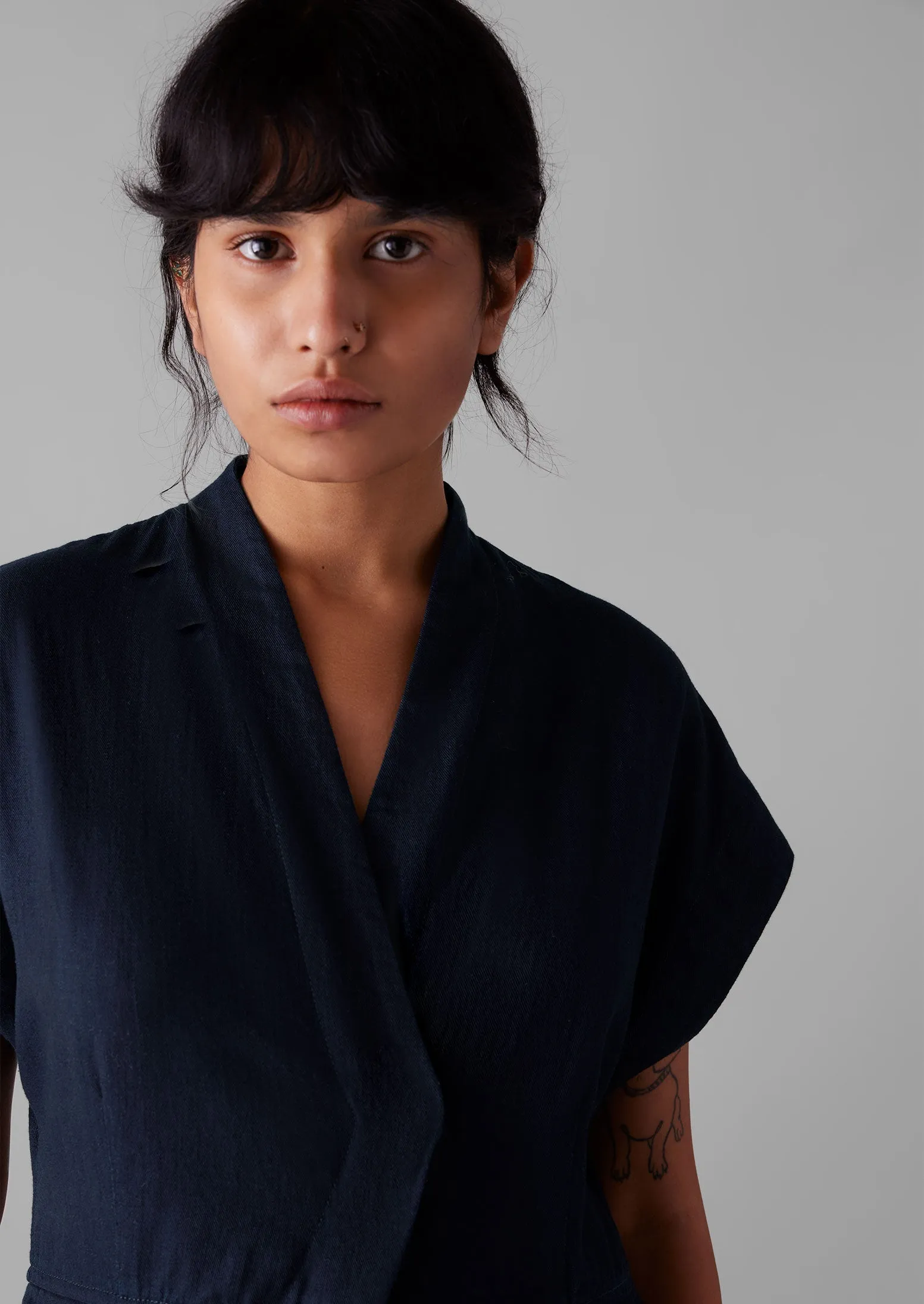 Cross Front Indigo Twill Jumpsuit | Indigo sold by TOAST product image thumbnail 3