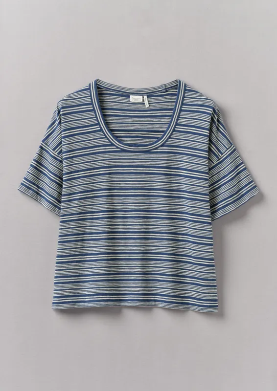 Scoop Neck Stripe Organic Cotton Tee | Thistle/Putty sold by TOAST