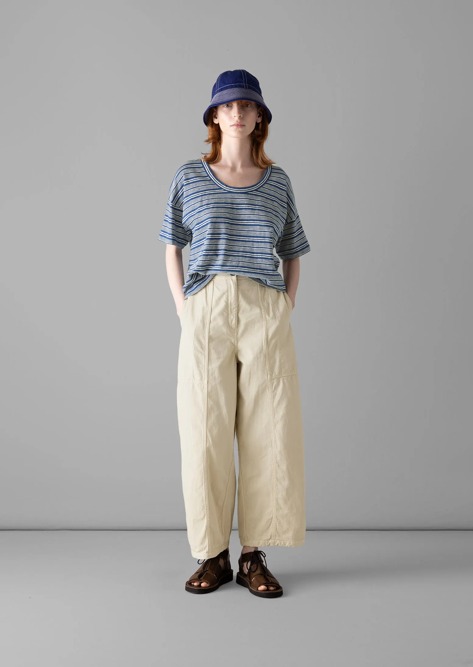 Scoop Neck Stripe Organic Cotton Tee | Thistle/Putty sold by TOAST product image thumbnail 2