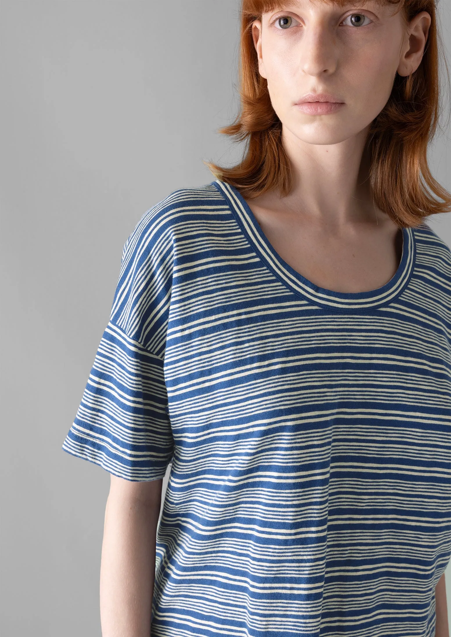 Scoop Neck Stripe Organic Cotton Tee | Thistle/Putty sold by TOAST product image thumbnail 3