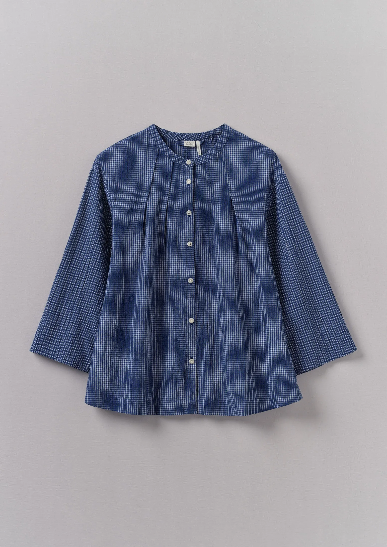 Check Crinkle Cotton Tie Shirt | Cobalt sold by TOAST