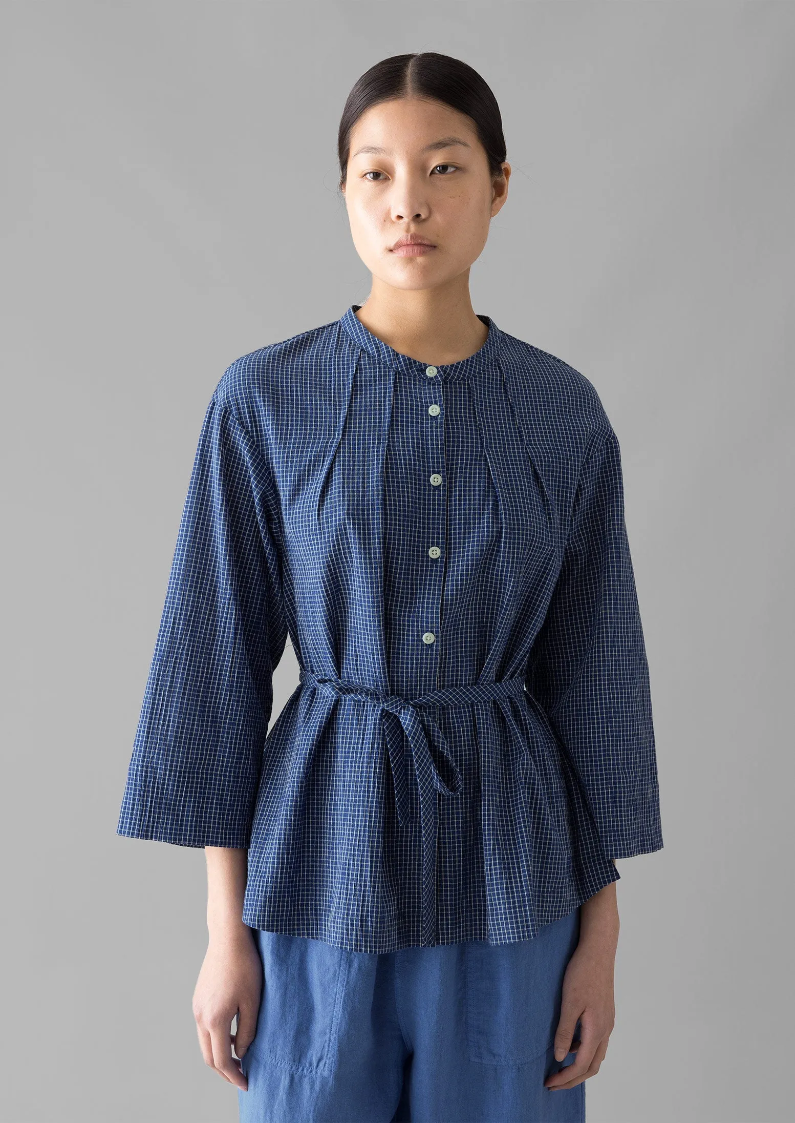 Cotton Check Tie Shirt | Cobalt sold by TOAST product image thumbnail 3