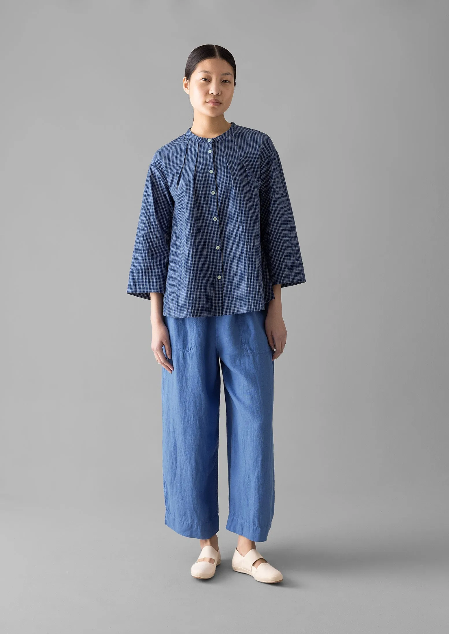 Check Crinkle Cotton Tie Shirt | Cobalt sold by TOAST product image thumbnail 5