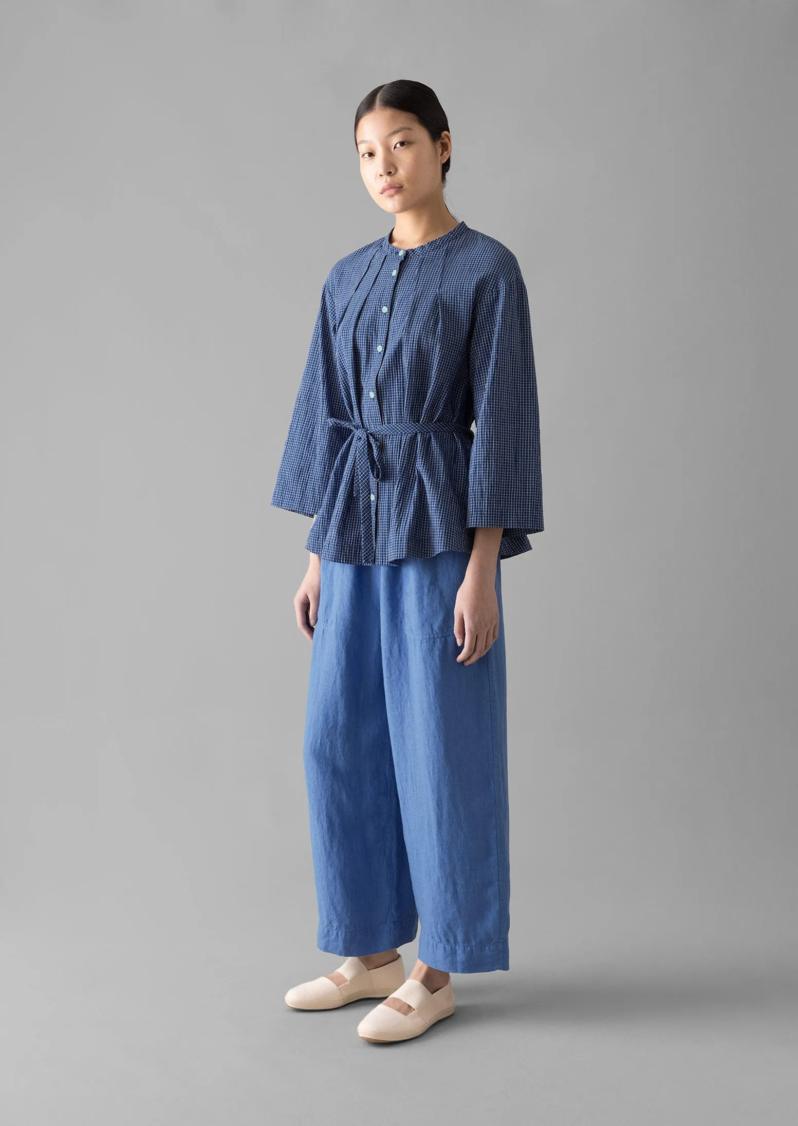 Check Crinkle Cotton Tie Shirt | Cobalt sold by TOAST product image thumbnail 2