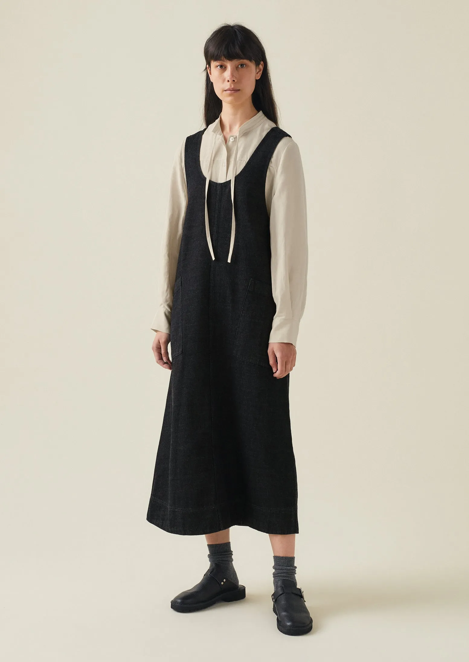 A Line Denim Pinafore Dress | Indigo sold by TOAST product image thumbnail 3