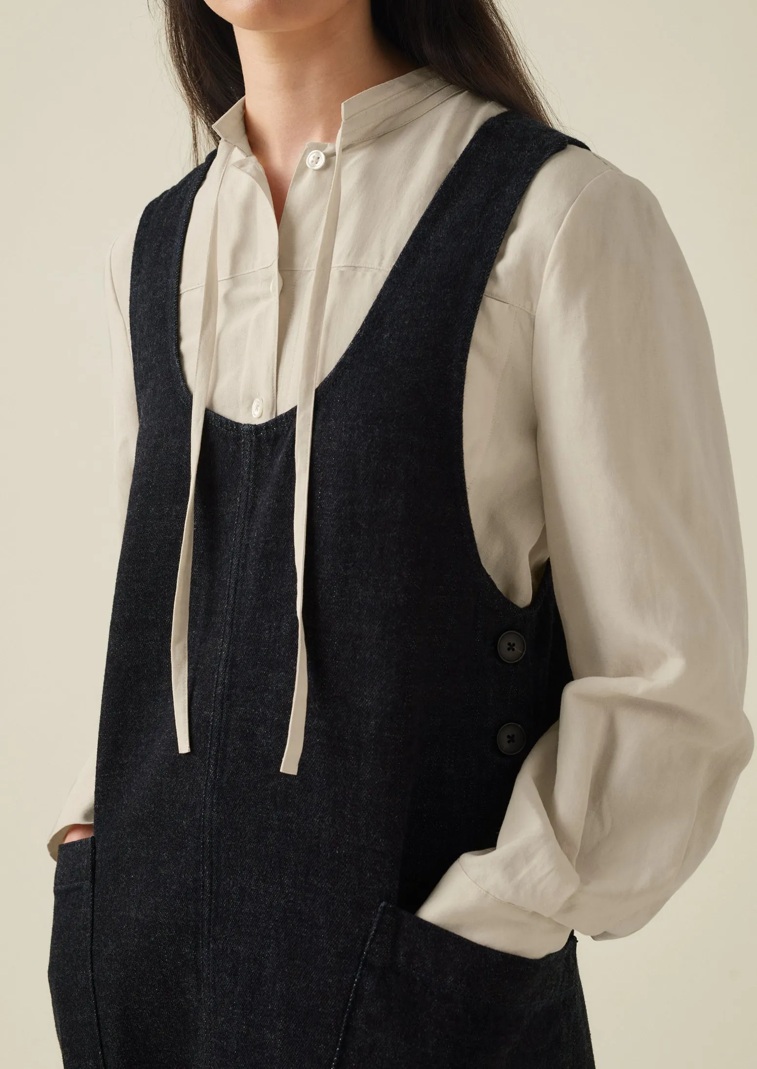 A Line Denim Pinafore Dress | Indigo sold by TOAST product image thumbnail 4