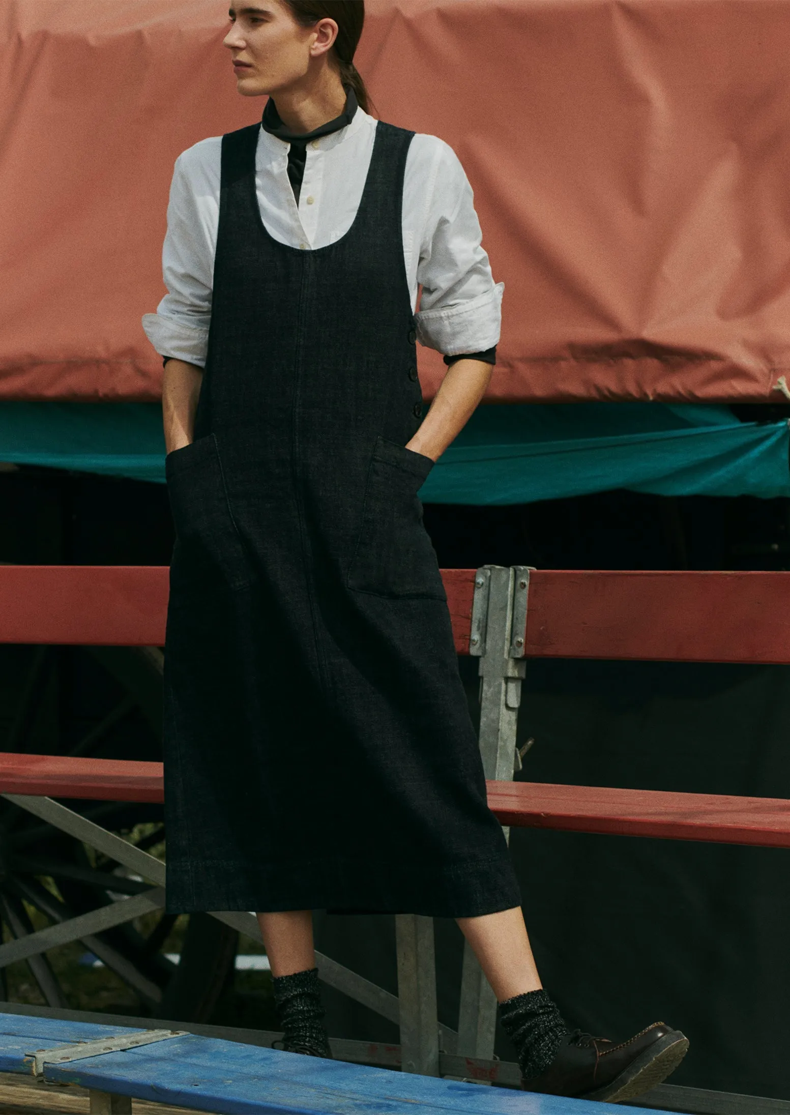 A Line Denim Pinafore Dress | Indigo sold by TOAST product image thumbnail 2
