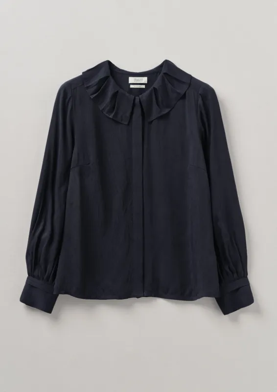 Ruffle Collar Crinkle Twill Shirt | Midnight sold by TOAST