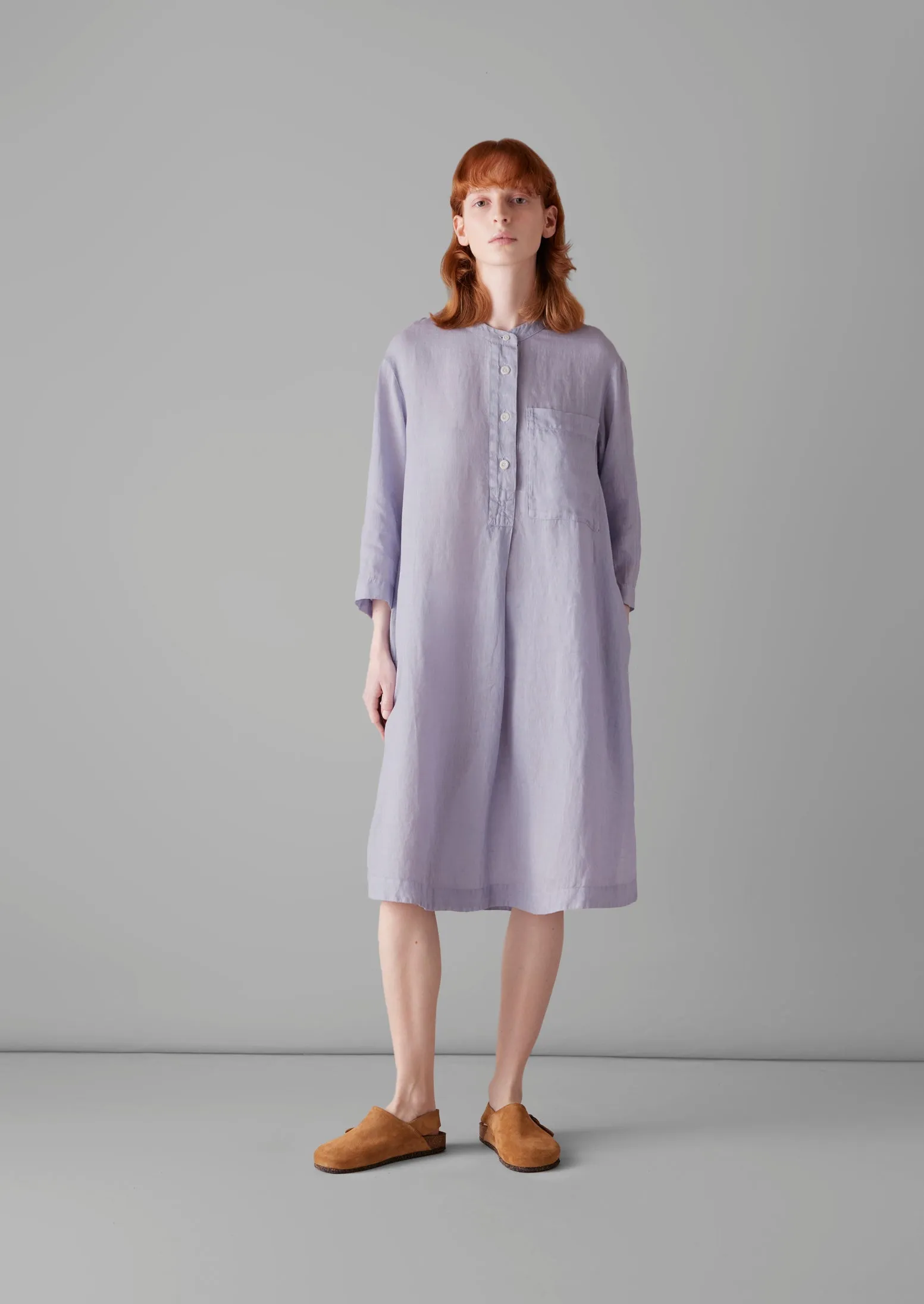 Half Placket Lightweight Linen Lounge Dress | Blue Stone sold by TOAST product image thumbnail 3