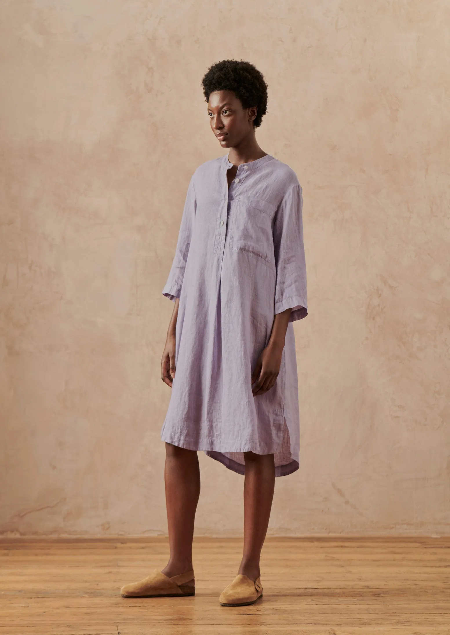 Half Placket Lightweight Linen Lounge Dress | Blue Stone sold by TOAST product image thumbnail 2