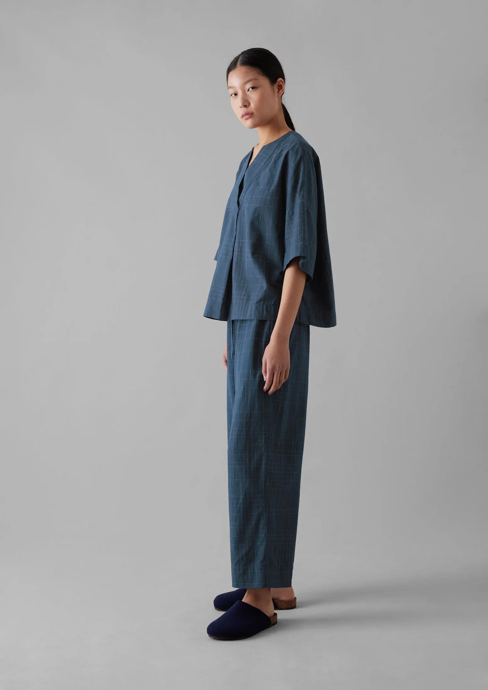 Sketched Check Cotton Pyjama Trousers | Twilight/Ecru sold by TOAST product image thumbnail 2