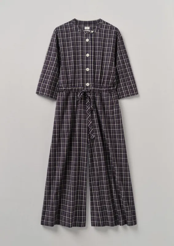 Oar Check Cotton Jumpsuit | Midnight sold by TOAST