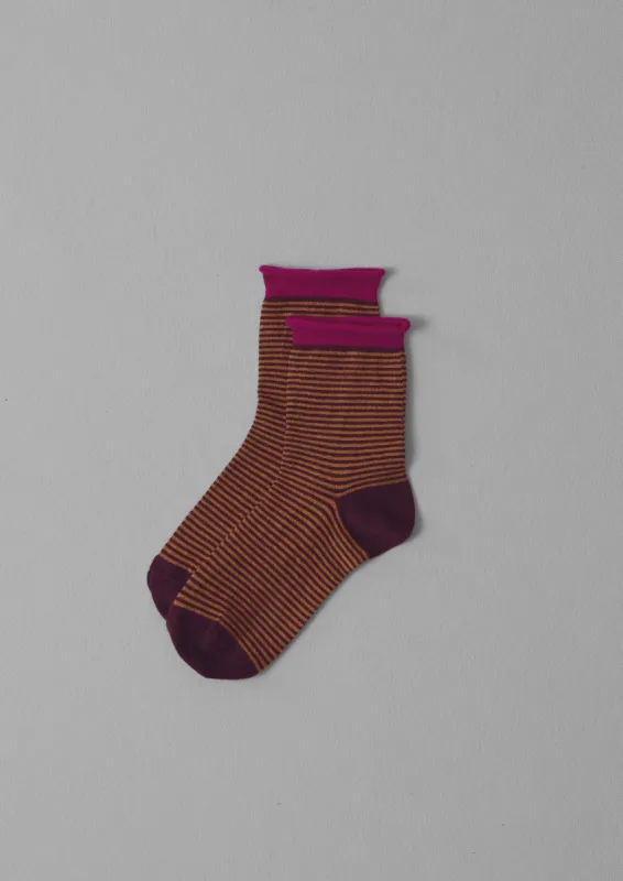 Fine Stripe Cotton Cashmere Socks | Plum/Orange sold by TOAST