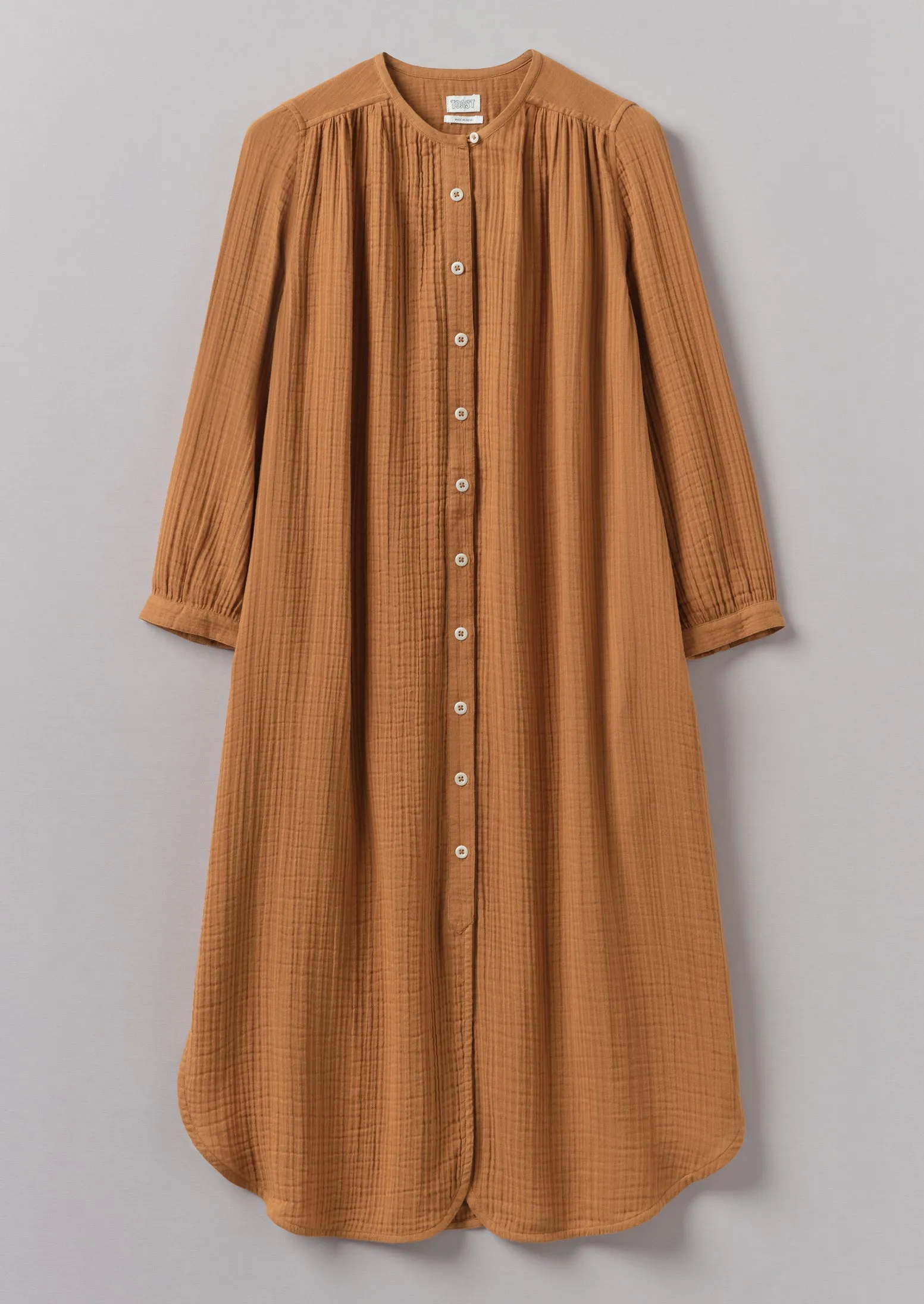Crinkle Cotton Kaftan Nightdress | Soft Caramel sold by TOAST