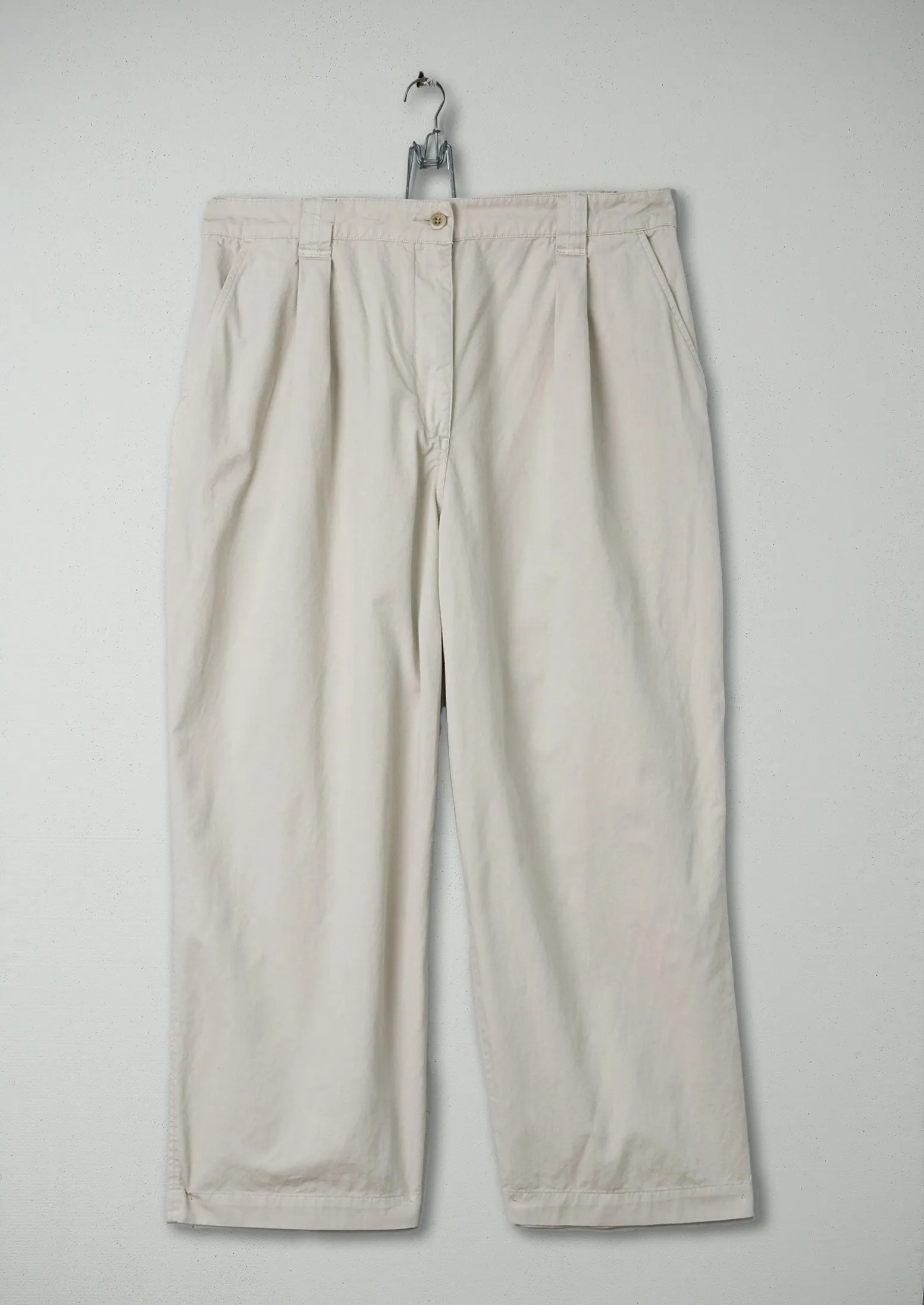 Reworn Cotton Linen Twill Trousers Size 18 (227) | Stone sold by TOAST