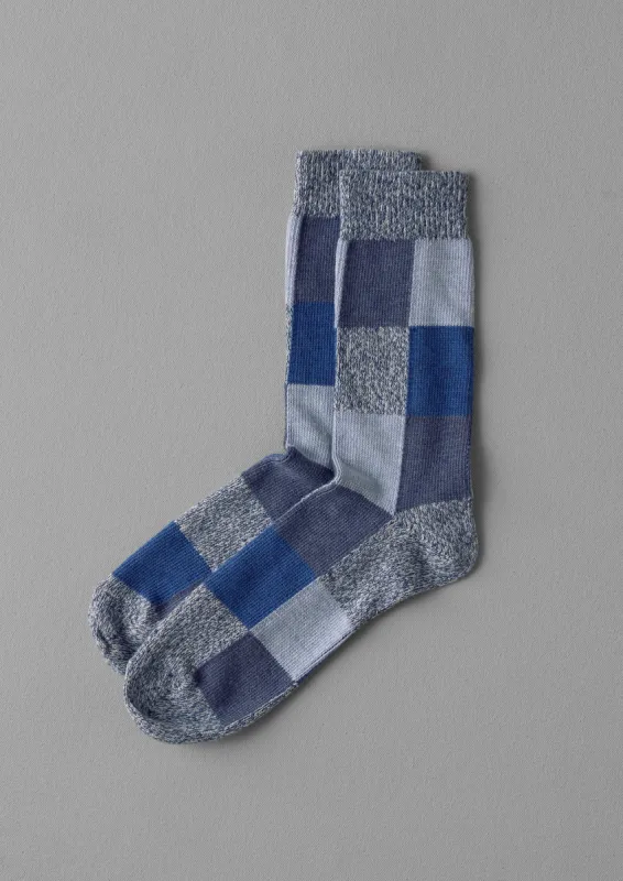 Rove Cotton Patchwork Socks | Blue Multi sold by TOAST