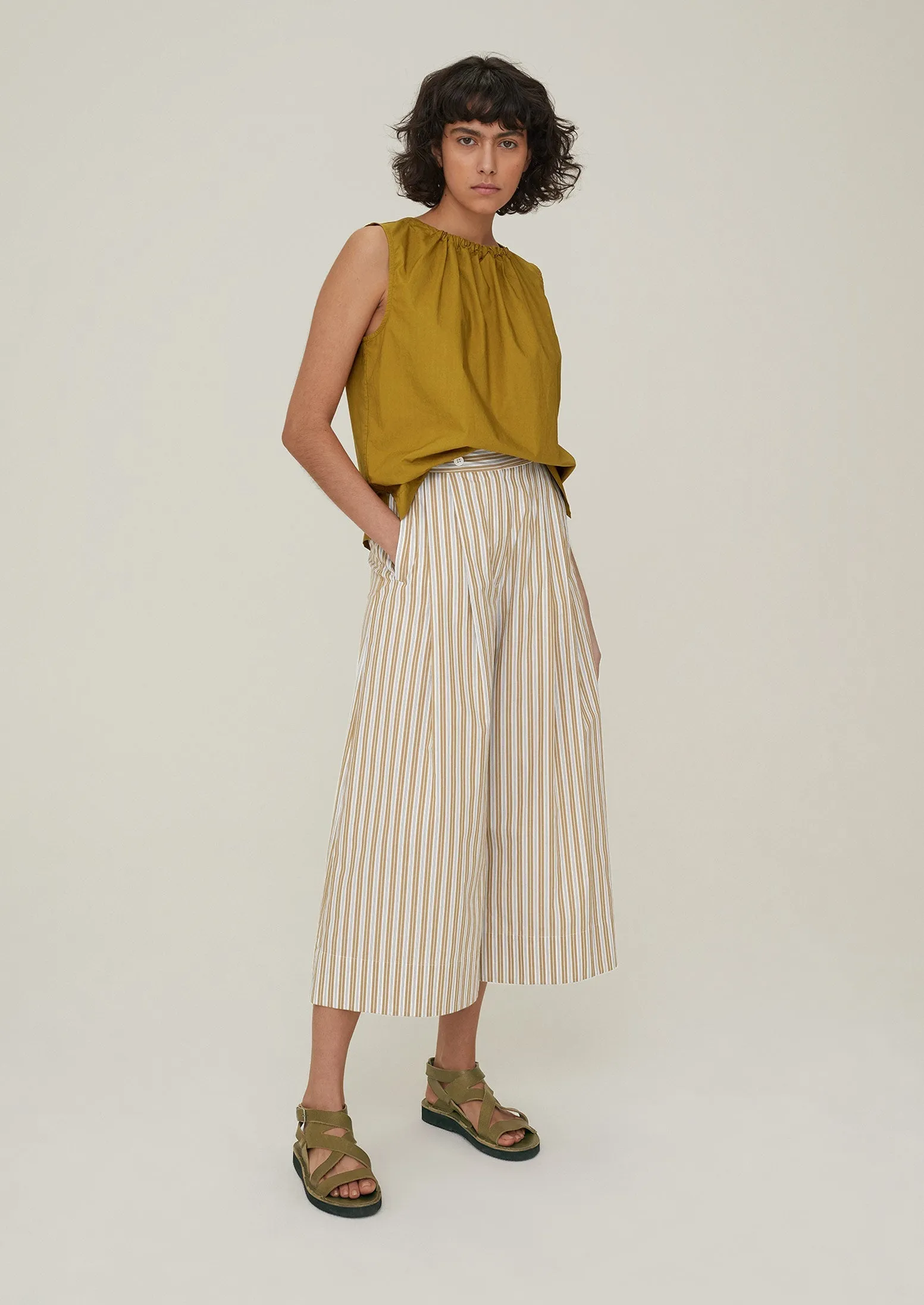 Gathered Neck Organic Poplin Tank Top | Soft Ochre sold by TOAST product image thumbnail 2