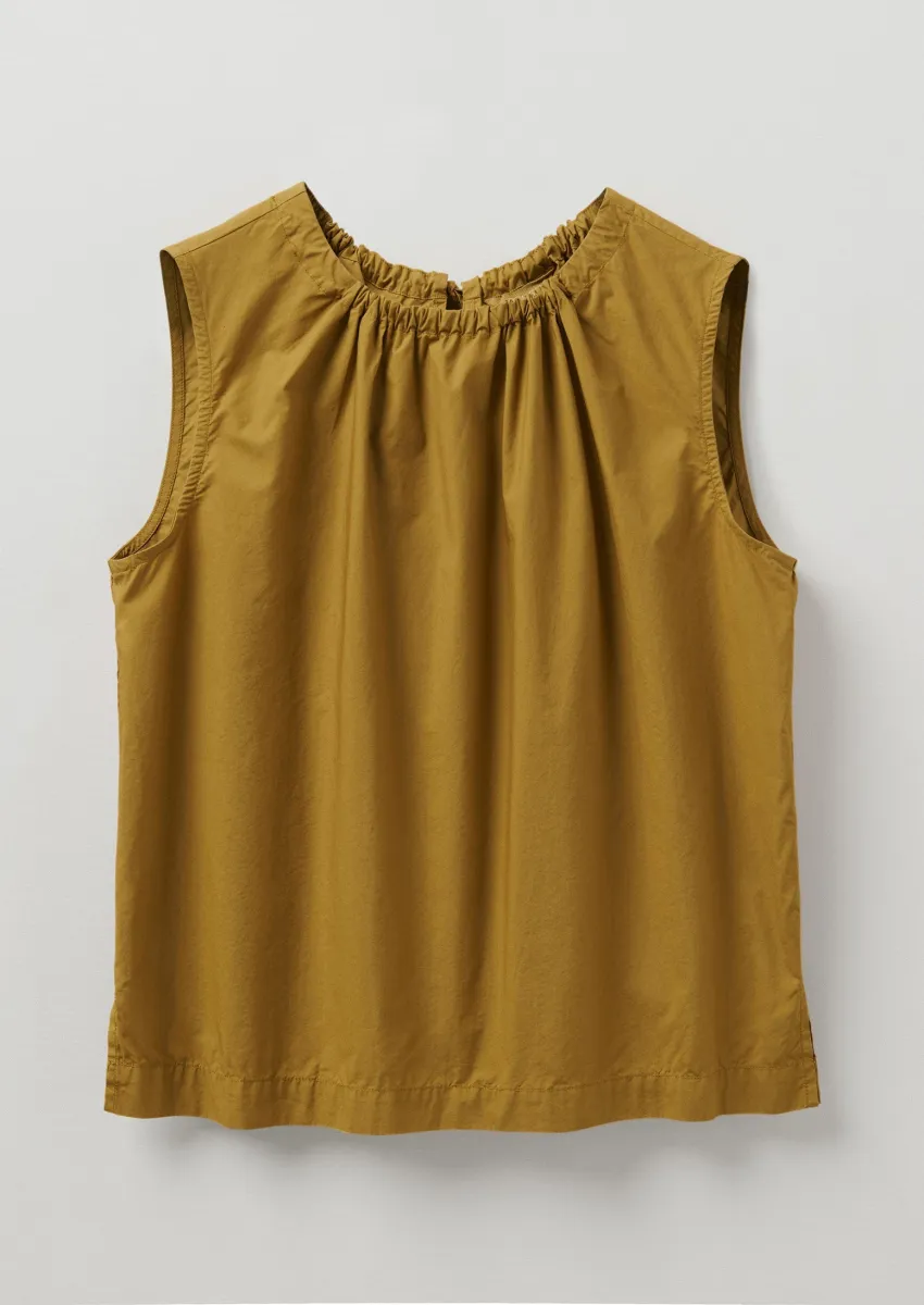 Gathered Neck Organic Poplin Tank Top | Soft Ochre | Parallel