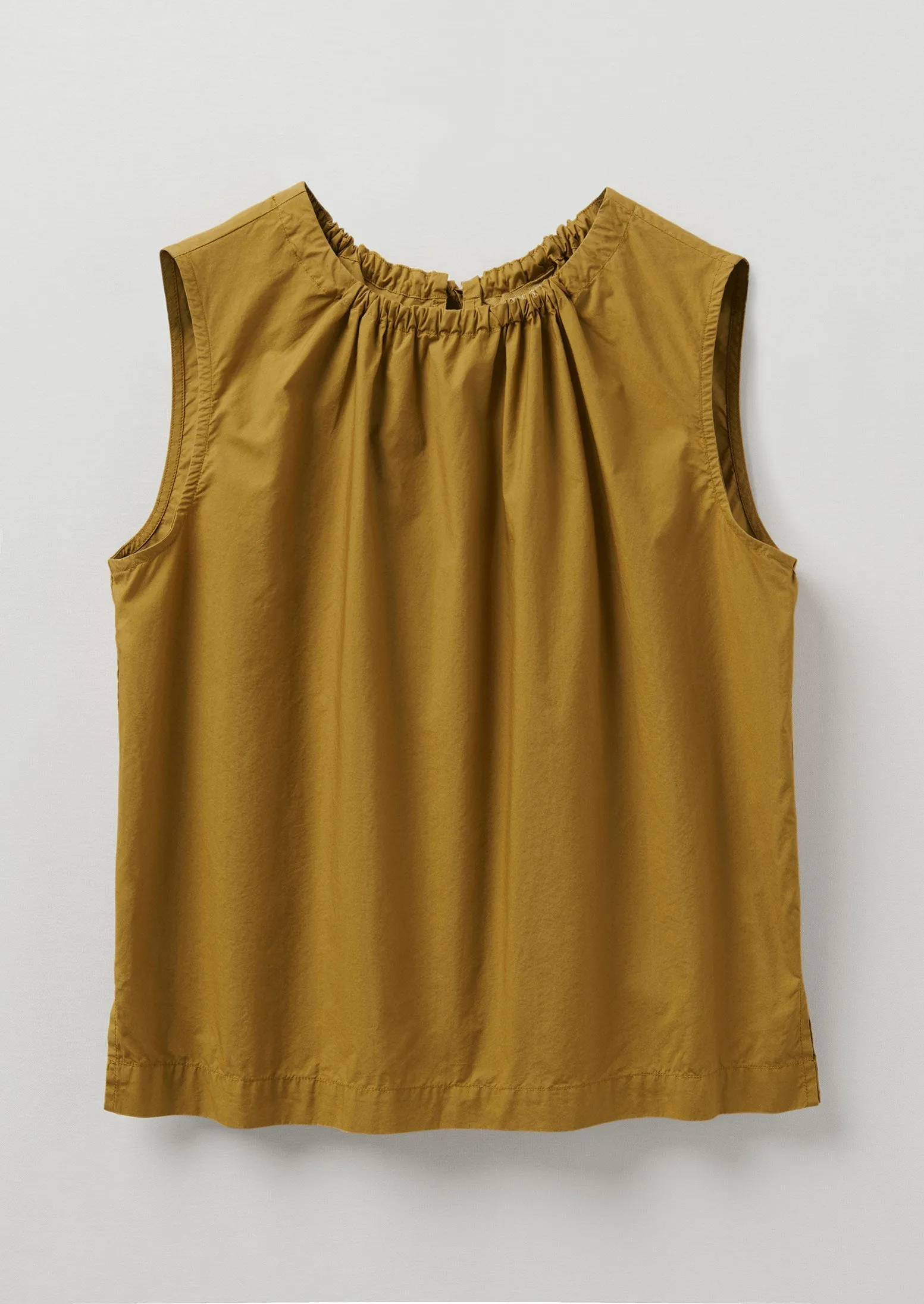 Gathered Neck Organic Poplin Tank Top | Soft Ochre sold by TOAST