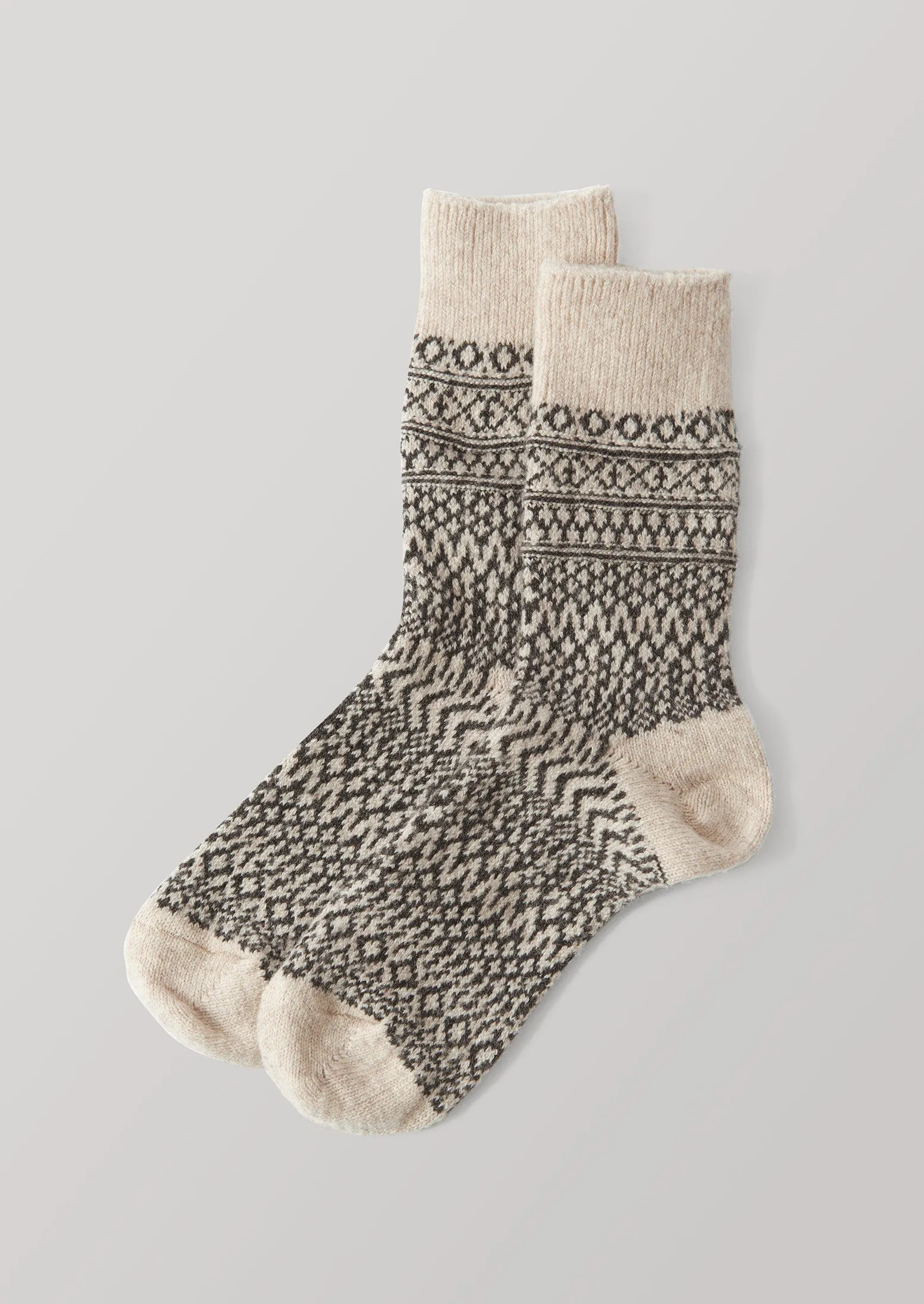 Nishiguchi Kutsushita Wool Jacquard Socks | Oat/Charcoal sold by TOAST